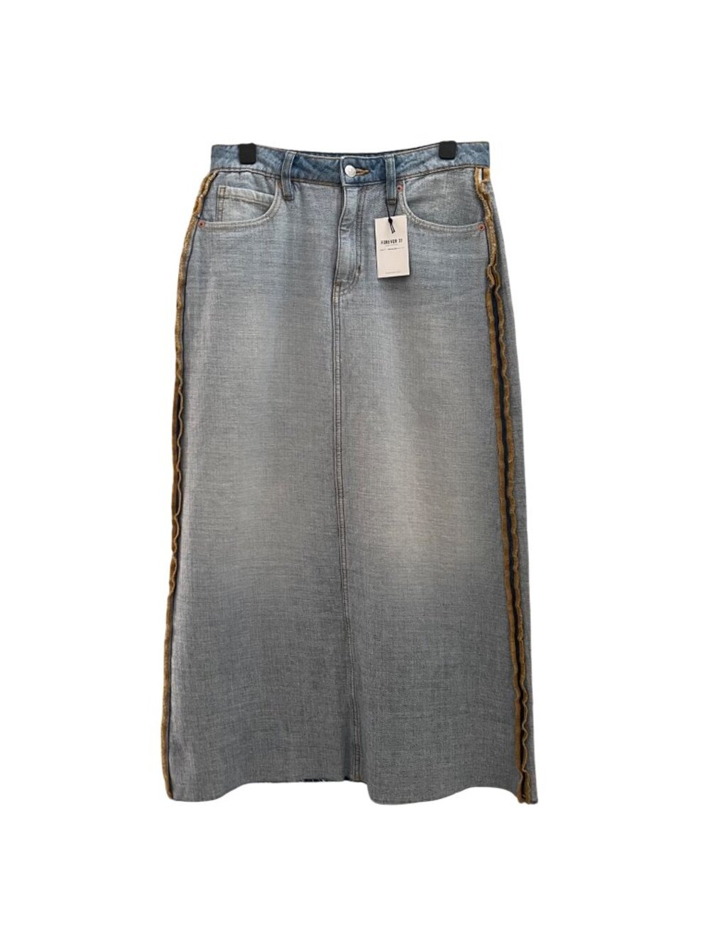Forever 21 Premium Womens Denim Maxi Skirt Size L Y2K Western Indie Raw Hem